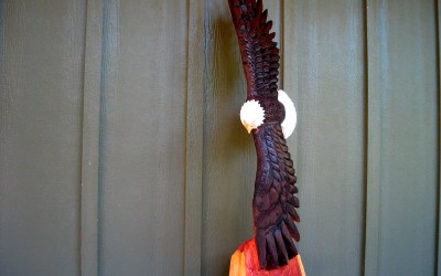 Flying Bald Eagle Wood Sculpture