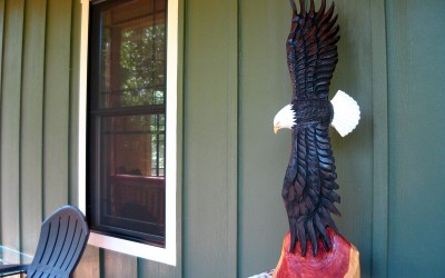 Flying Bald Eagle Wood Sculpture