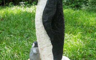Emperor Penguin and baby wood carving