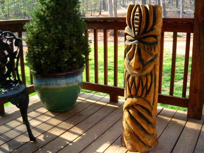 Tiki totem, 40 in. tall, reclaimed Virginia Pine Sleepy Hollow Art