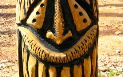 Tiki totem, 46 in. tall, reclaimed Virginia Pine