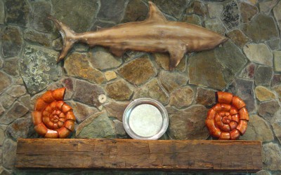 Wood Ammonites and Shark Chainsaw Sculptures