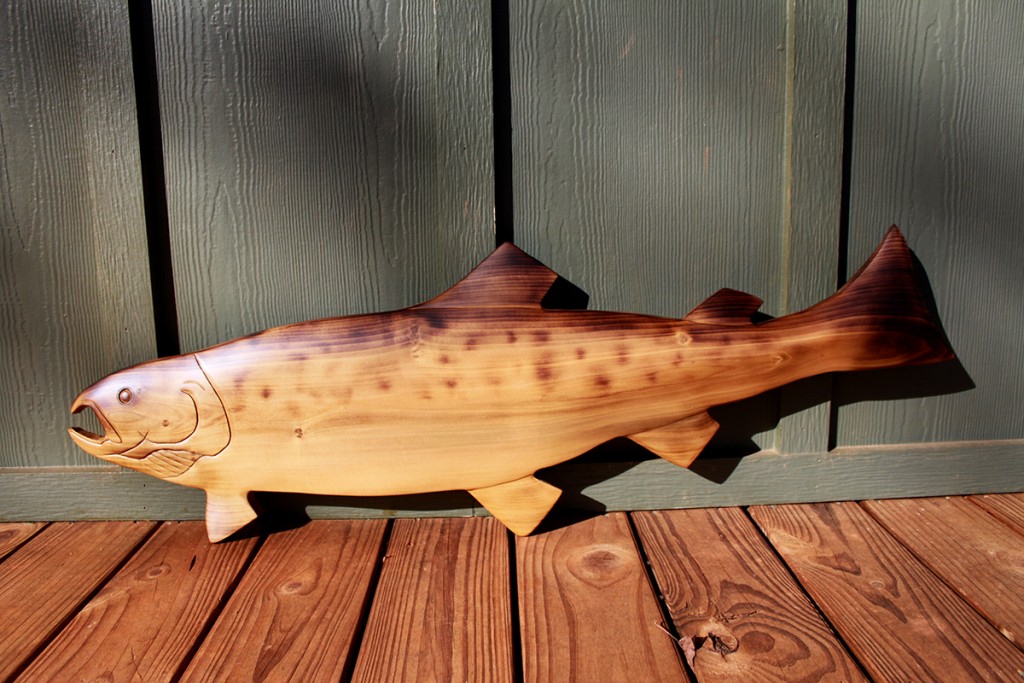 Trout wood sculpture wall hanging Sleepy Hollow Art