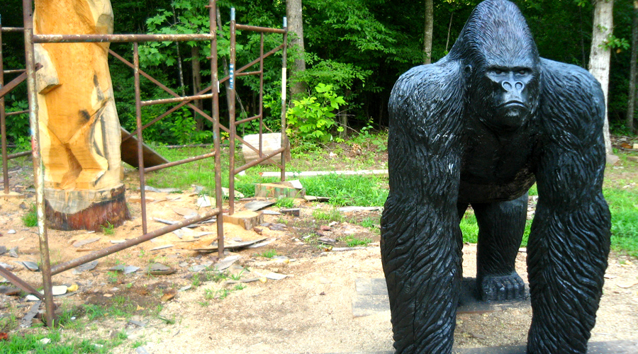 Life-size Silverback Gorilla wood sculpture